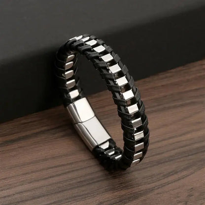 Stylish Punk Men's Braided Leather Bracelet with Stainless Steel Magnetic Clasp - Perfect Gift in Black/Brown (18.5/20.5/22Cm)