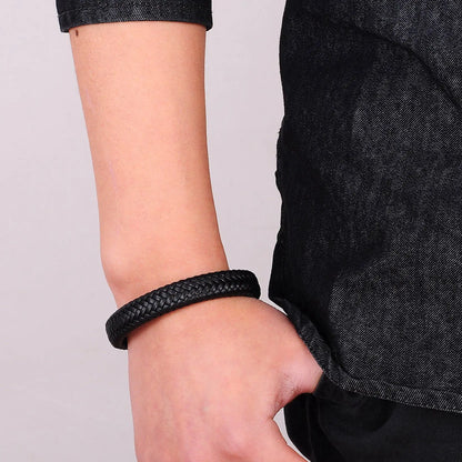 Stylish Punk Men's Braided Leather Bracelet with Stainless Steel Magnetic Clasp - Perfect Gift in Black/Brown (18.5/20.5/22Cm)