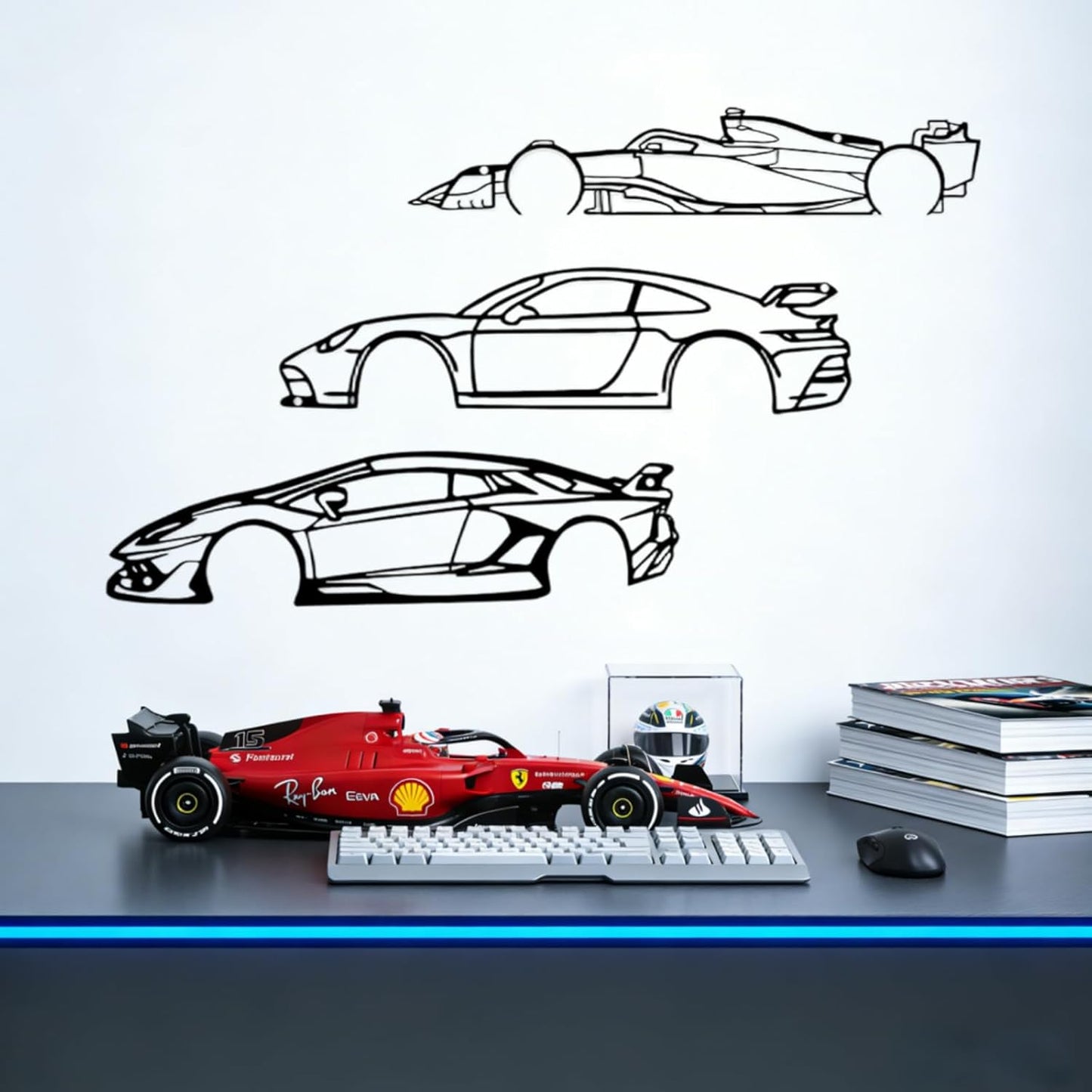 Stunning Metal Racing Car Wall Art Set of 3 - Perfect Decor for Garage, Bedroom, Man Cave & Gifts for Car Enthusiasts (15.7")