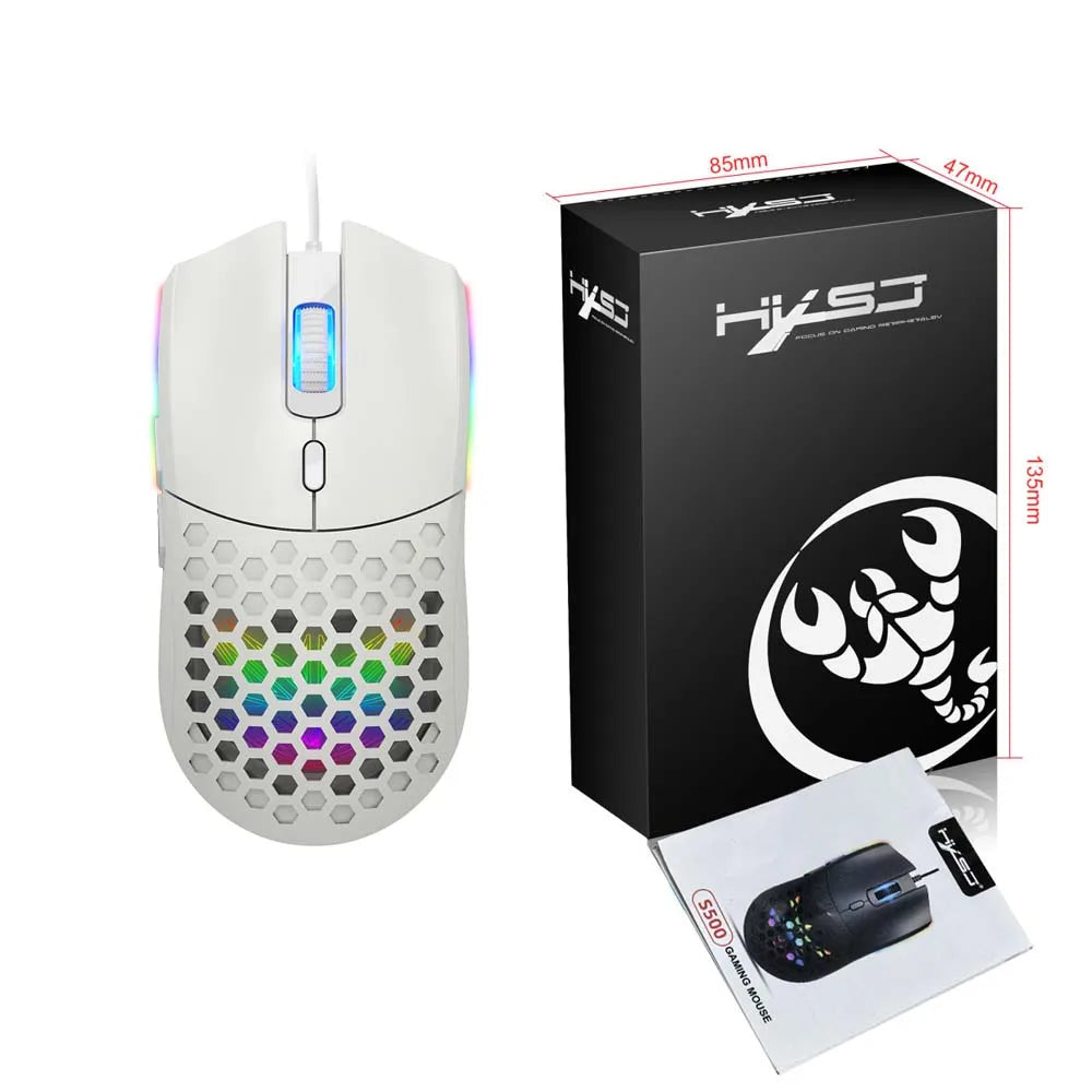 Cooling Mouse 6400DPI Gaming Mouse Rainbow Optical Effect Colorful Backlight USB Wired Mouse for PC Computer Laptop Hollow Mice