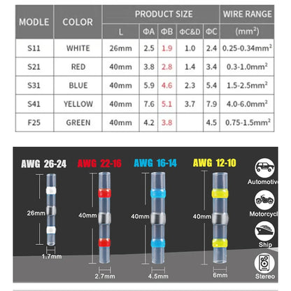 Heat Shrink Connectors Sleeve Tube Terminals Electrical Butt Splice Wire Connector Splice Solder Insulated Electrical Cable