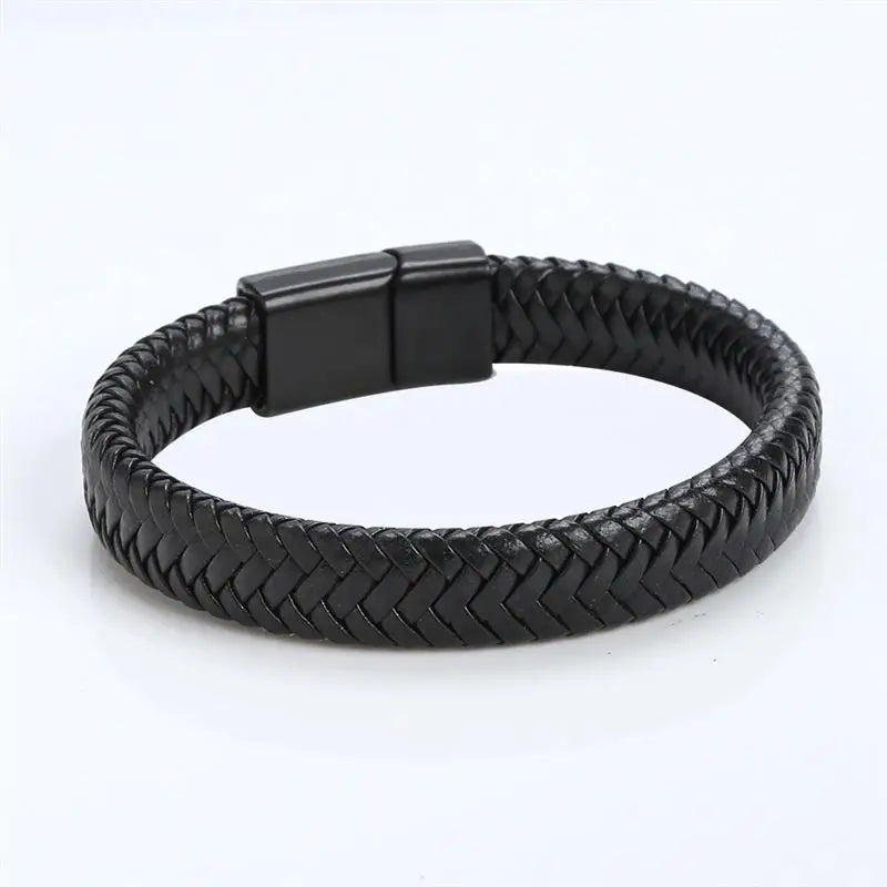 Stylish Punk Men's Braided Leather Bracelet with Stainless Steel Magnetic Clasp - Perfect Gift in Black/Brown (18.5/20.5/22Cm)