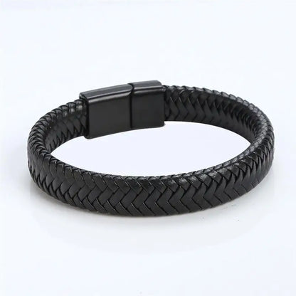 Stylish Punk Men's Braided Leather Bracelet with Stainless Steel Magnetic Clasp - Perfect Gift in Black/Brown (18.5/20.5/22Cm)