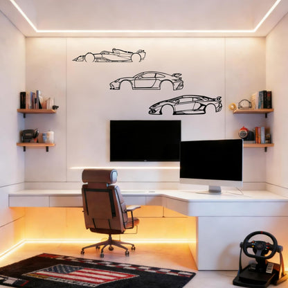 Stunning Metal Racing Car Wall Art Set of 3 - Perfect Decor for Garage, Bedroom, Man Cave & Gifts for Car Enthusiasts (15.7")