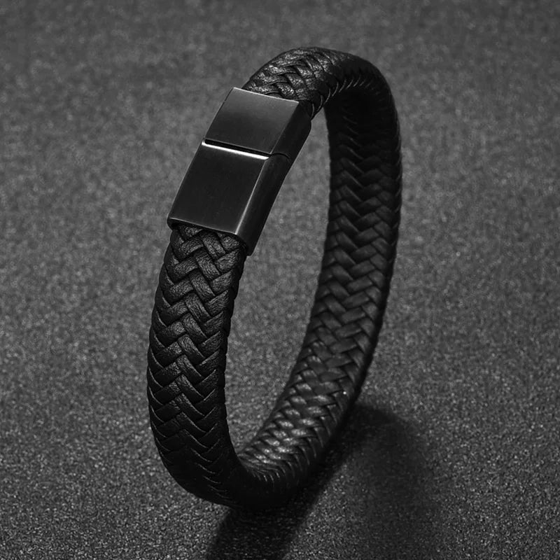 Stylish Punk Men's Braided Leather Bracelet with Stainless Steel Magnetic Clasp - Perfect Gift in Black/Brown (18.5/20.5/22Cm)