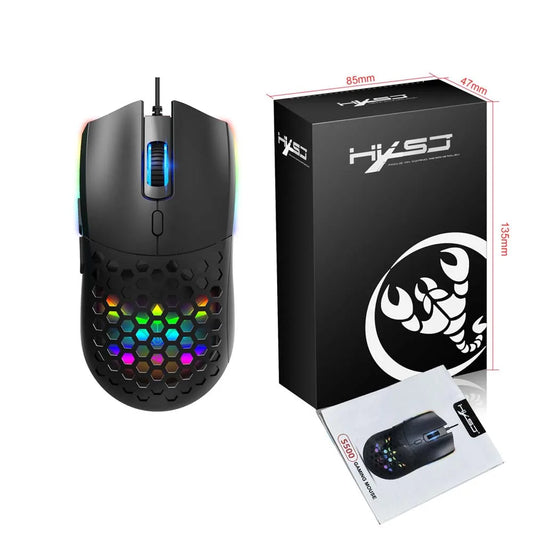 Cooling Mouse 6400DPI Gaming Mouse Rainbow Optical Effect Colorful Backlight USB Wired Mouse for PC Computer Laptop Hollow Mice