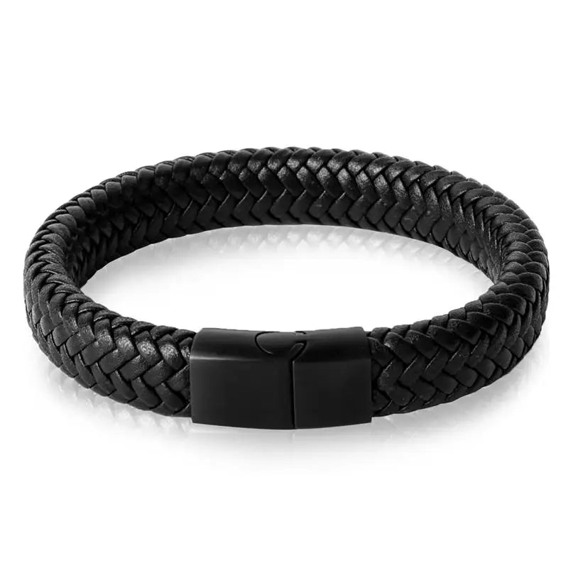 Stylish Punk Men's Braided Leather Bracelet with Stainless Steel Magnetic Clasp - Perfect Gift in Black/Brown (18.5/20.5/22Cm)