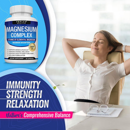 Unlock Your Potential with Toplux Magnesium Complex - 8 Elemental Forms for Optimal Absorption, Muscle Recovery, and Bone Health - 90 Vegan Capsules