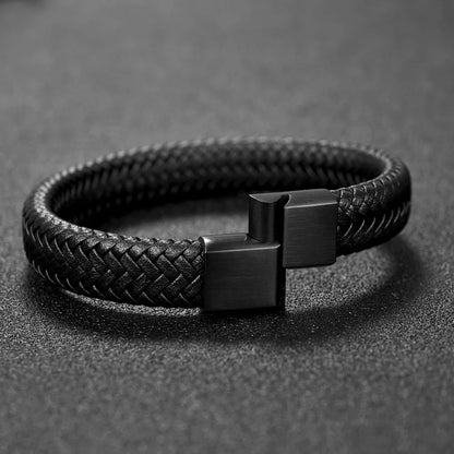 Stylish Punk Men's Braided Leather Bracelet with Stainless Steel Magnetic Clasp - Perfect Gift in Black/Brown (18.5/20.5/22Cm)