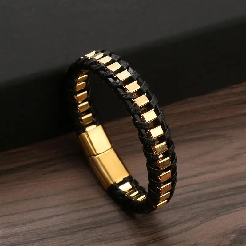Stylish Punk Men's Braided Leather Bracelet with Stainless Steel Magnetic Clasp - Perfect Gift in Black/Brown (18.5/20.5/22Cm)
