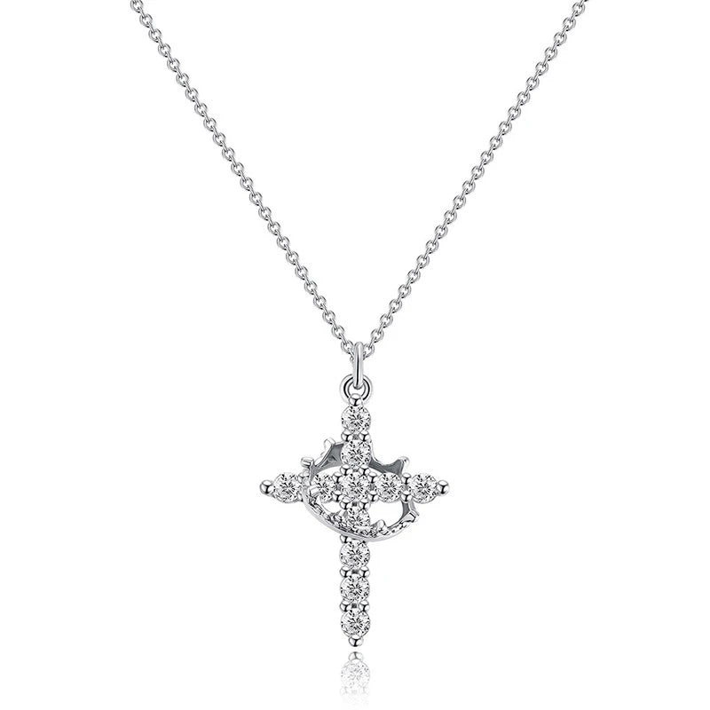 Elevate Your Style with the Rotatable Crown Rhinestone Cross Choker Necklace - Perfect Minimalist Christian Jewelry for Women