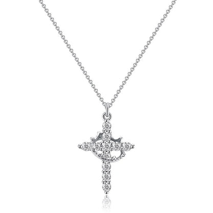 Elevate Your Style with the Rotatable Crown Rhinestone Cross Choker Necklace - Perfect Minimalist Christian Jewelry for Women