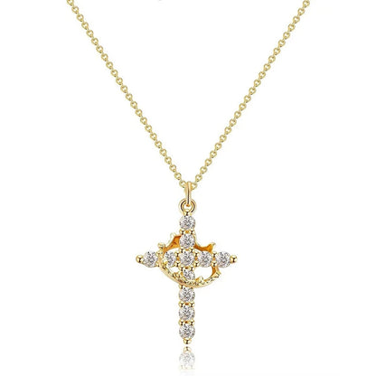 Elevate Your Style with the Rotatable Crown Rhinestone Cross Choker Necklace - Perfect Minimalist Christian Jewelry for Women