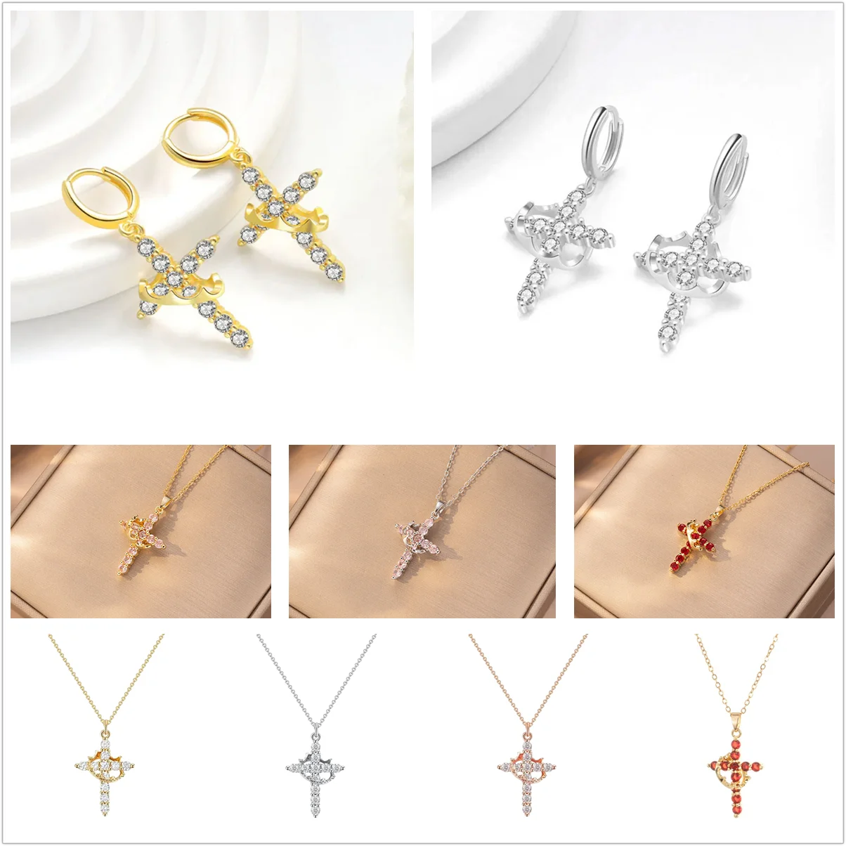 Elevate Your Style with the Rotatable Crown Rhinestone Cross Choker Necklace - Perfect Minimalist Christian Jewelry for Women