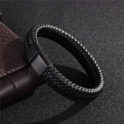 Stylish Punk Men's Braided Leather Bracelet with Stainless Steel Magnetic Clasp - Perfect Gift in Black/Brown (18.5/20.5/22Cm)