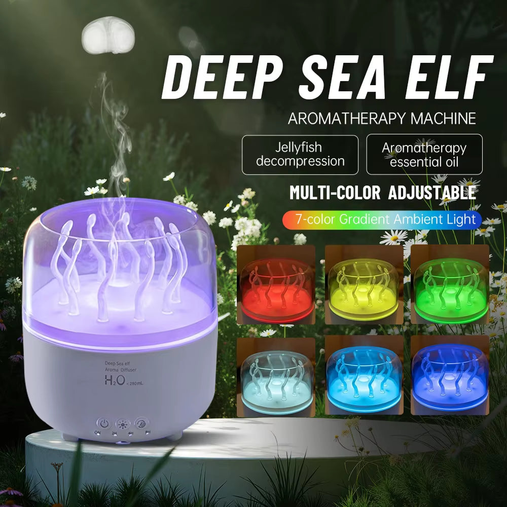 Air Humidifier for Bedroom 280ML Rotating Sea Grass Ultrasonic Aromatherapy Diffusers Mist Maker Fragrance Essential Oil Aroma