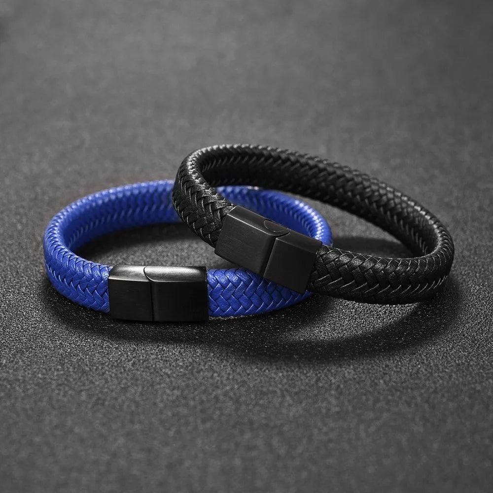 Stylish Punk Men's Braided Leather Bracelet with Stainless Steel Magnetic Clasp - Perfect Gift in Black/Brown (18.5/20.5/22Cm)