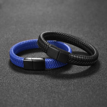 Stylish Punk Men's Braided Leather Bracelet with Stainless Steel Magnetic Clasp - Perfect Gift in Black/Brown (18.5/20.5/22Cm)